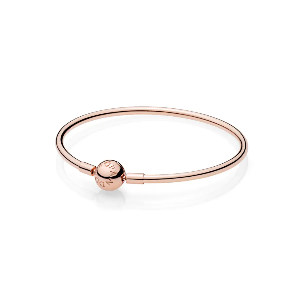 PANDORA Rose Bangle for Adults, Minimalist Classic Moments Series Jewelry, Polished Edge Look, Model 587132-21