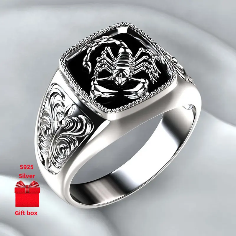 925 sterling silver ring, scorpion shaped ring, personalized retro ring. Men's ring, fashionable classic ring, gift jewelry box, elegant men, suitable for birthday gifts, holiday gifts, Valentine's Day gifts, meet and greet gifts. Suitable accessories