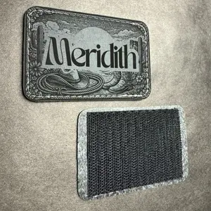 Black Leather Western Print Velcro Name Patch - Customizable 3in x 2in Velcro Bag Accessory with Personalized Name and western design