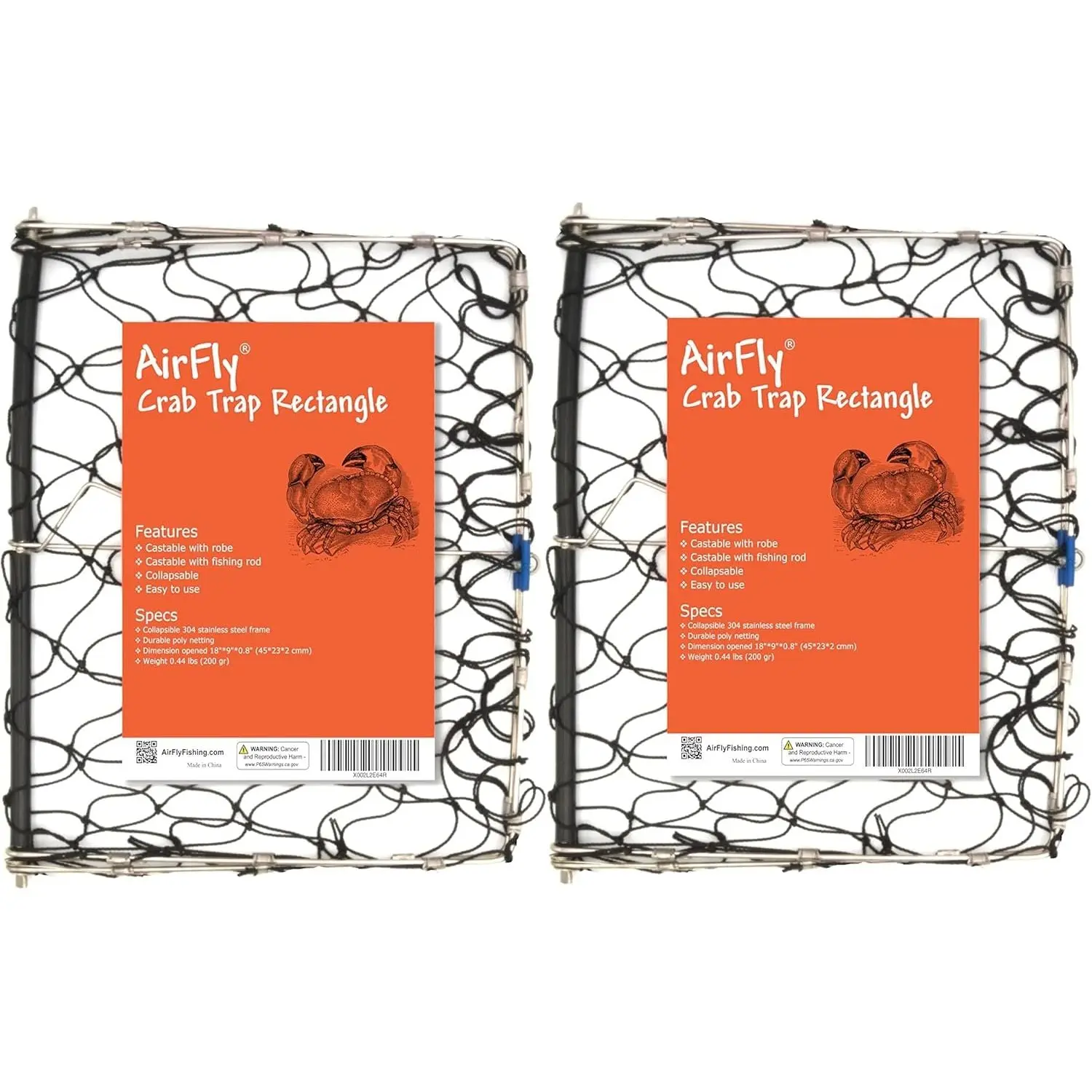 AirFly Foldable Crabjaw Crab Trap - 2pcs Redesigned Rectangle Pot with Bait Clip, Durable Materials, Easy Set-Up for Dungeness Crabs, Crawfish, All Skill Levels on Fishing Trips