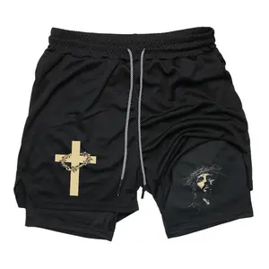 Jesus Christ Men's Cross Print Graphic Shorts, Athletic Wear Shorts, Regular Fit Casual Pocket Track Shorts for Summer, Fashion Men's Bottoms for Daily Wear