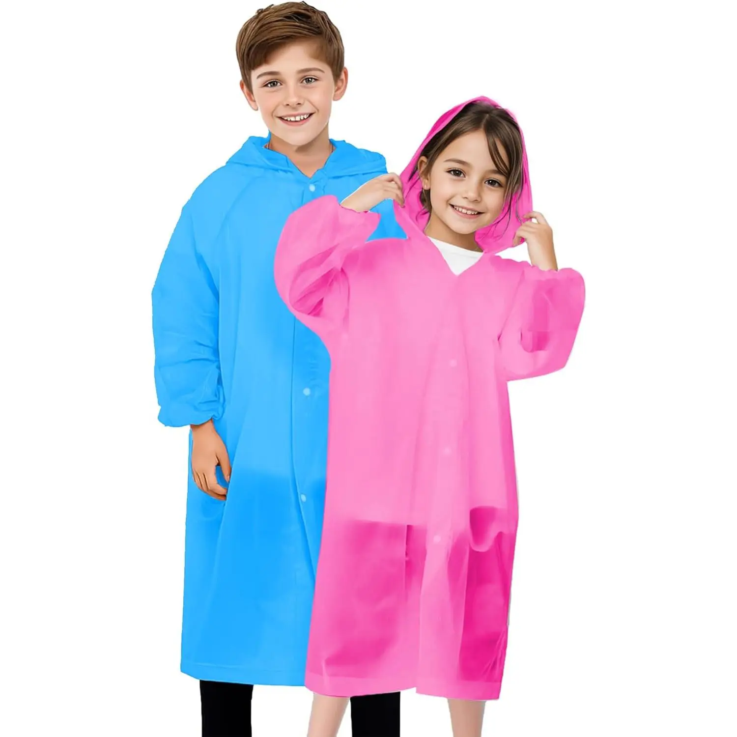 Kids' Reusable Waterproof Rain Ponchos (2-3 Pack) with Hood and Sleeves, Toddler Rain Jackets for Boys and Girls