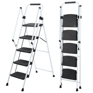 Bellemave 5-Step Lightweight Foldable Ladder Stool, Steel Frame, Anti-Slip Wide Pedals, 330lb Capacity, Portable Ergonomic Design for Indoor, Outdoor Home Improvement Use