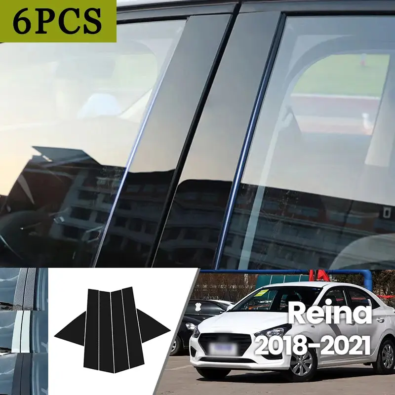 For Hyundai Reina  2018-2021 2019 2020 Bright Black Carbon Fibre Window Door Waterproof B C Sticker