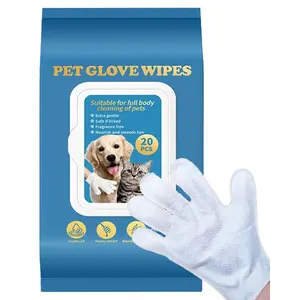 Pet cleaning glove wipes, 20 pieces, unscented, can be used to wipe eyes, ears, butt, paws, etc., pet deodorizing bath gloves, no rinse needed, removes odors, large thick wipes, suitable for daily cleaning and travel for dogs and cats