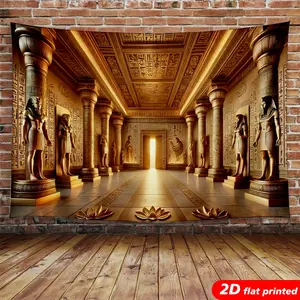 Ancient Egypt Hieroglyphics Pharaoh Temple Tapestry Wall Hanging - 2D Flat Printed Light Decorative Backdrop with Glossy Finish, Pillar Wall Decor Accessory, Ideal Gift for Aesthetic Room Photo Booth