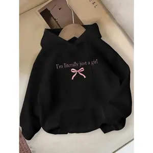 Cute Hoodie with 'i'm Just a Girl' Print & Bow, Y2K Style, Comfortable & Fashionable, Perfect Fit for Tiktok Girls, Fall & Winter Wear