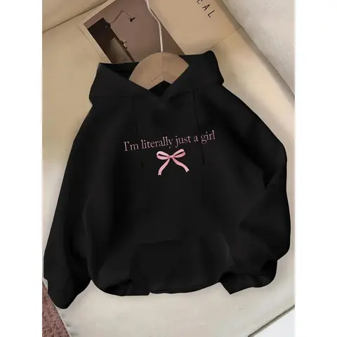 Cute Hoodie with 'i'm Just a Girl' Print & Bow, Y2K Style, Comfortable & Fashionable, Perfect Fit for Tiktok Girls, Fall & Winter Wear Pullover Loose