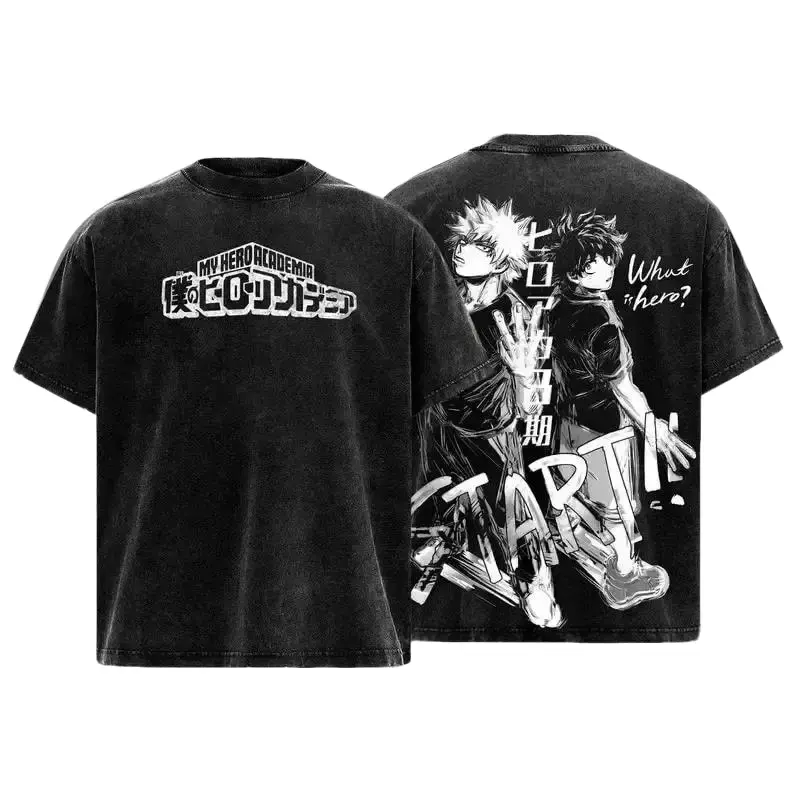 Men's Unisex My Hero Academia Bakugo Oversized Washed Double-Printed Cotton Short-Sleeve T-Shirt - Lightweight, Comfortable Fit, Ideal for Halloween Gifts, Mens Top, Mens Tee, Tshirt, Bakugou Manga Logo Men's Short-Sleeve T-Shirts, Shortsleeve, Casual, Me