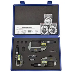 iGaging Quick Action SpeedMic Digital Micrometers 3-Piece Set, 0-3" Range, 0.00005"/0.001mm Resolution, Wireless Charging, Micro USB Data Output Port, IP65 Dust & Fluid Protection Rating