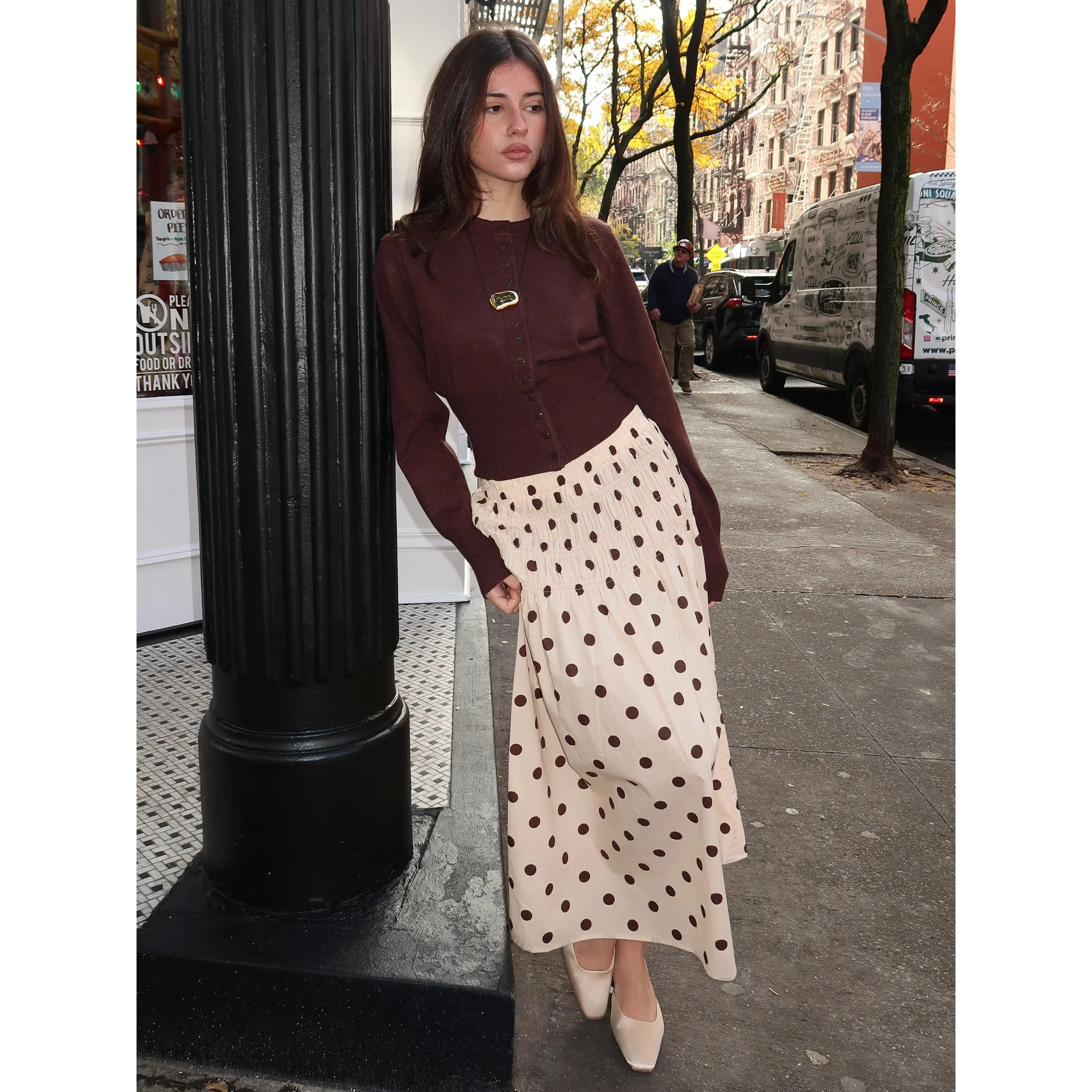 Michelle Midi Skirt in Cream Dot