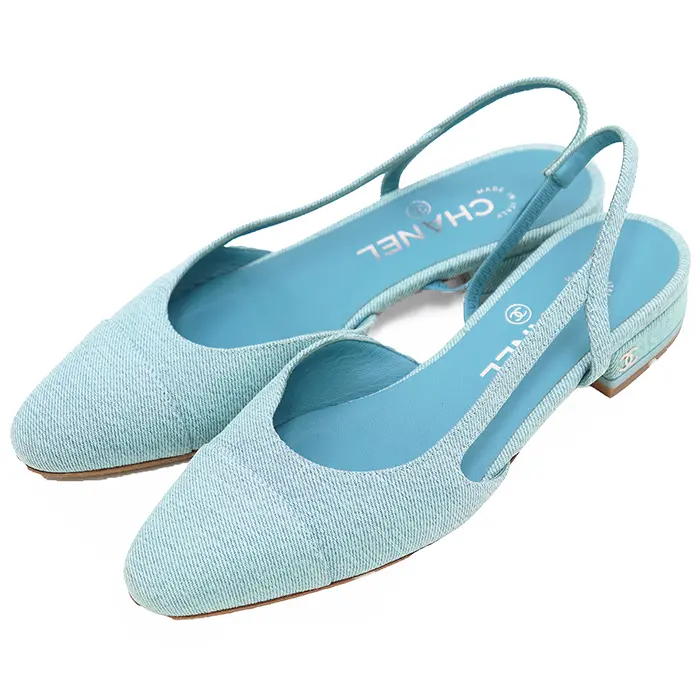 Pre-owned CHANEL Cotton Small Leather Goods Slingback Pumps