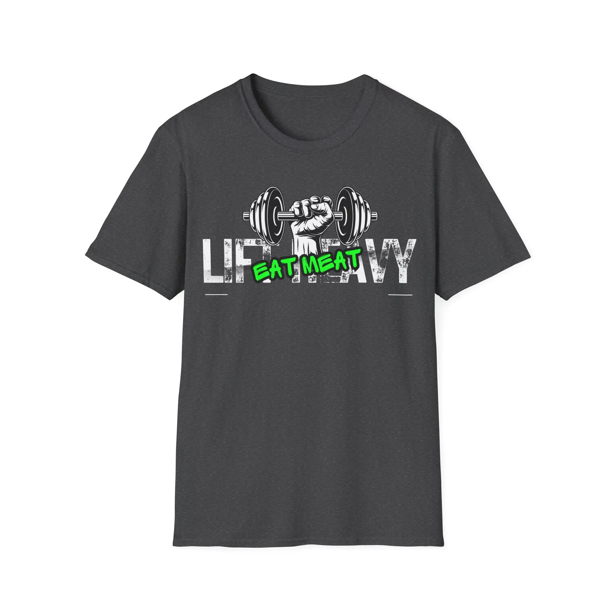 Workout Shirt, Lift Heavy and Eat Meat Fitness Tee, Gym Shirts, Carnivore Diet T-Shirt, Unisex Softstyle Shirt