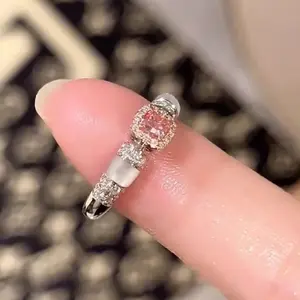 silver 925 diamond inlay sweet style pink gemstone rings for women new in light luxury exquisite shine ring jewelry gift