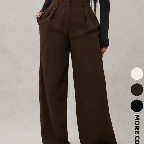 Women's Minimalist Fashion Comfortable High Waist Elastic Loose Fit Wide-Leg Solid Pants, Commuter & Casual Wear, Fashion Bottoms, Womenswear