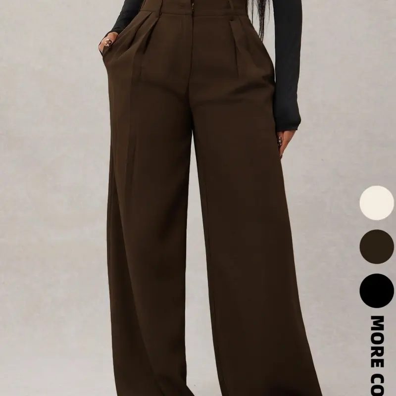 Women's Minimalist Fashion Comfortable High Waist Elastic Loose Fit Wide-Leg Solid Pants, Commuter & Casual Wear, Fashion Bottoms, Womenswear