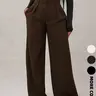 Women's Minimalist Fashion Comfortable High Waist Elastic Loose Fit Wide-Leg Solid Pants, Commuter & Casual Wear, Fashion Bottoms, Womenswear