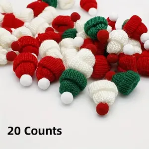 Christmas Mini Knitted Hat Decor Ornaments, 20pcs/set Random Color Knitted Doll Hat, Christmas DIY Festive Decoration