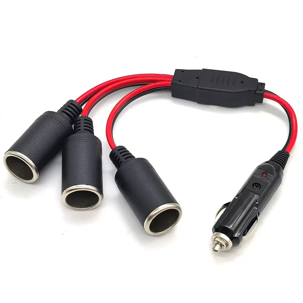 37cm Car Cigarette Lighter Adapter, 12V-24v Power Charger, 3-Way Socket Splitter, Female Plug, Extension Cable with Plug, Car Charger Station
