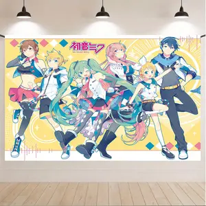 Hatsune Miku Group Anime Wall Hanging, Kawaii Otaku Room Decor, HD Print Polyester Fabric