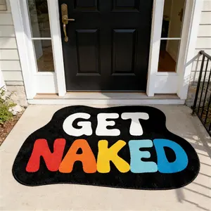 Black background rainbow color fun bathroom entrance non-slip floor mat American retro bedroom decoration bedside carpet French ins style living room sofa carpet study office lounge carpet washable carpet Washable Rug Home Decor Rug Decorative Rug