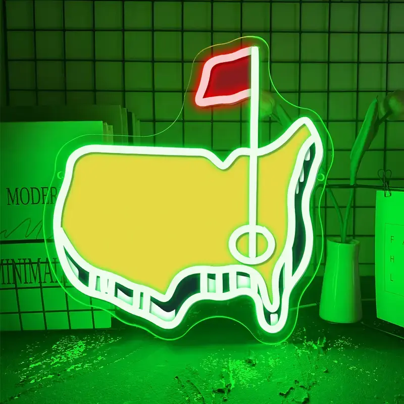 LED Golf Neon Sign - Yellow-Green Design with Red Flag & Decorative Golf Ball, Green LED Man Cave Spotlight, Indoor Party Lights for Home Improvement, Hangs to Light Up Walls & Creates Lively Mood