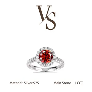 [Venus Jewelry] Synthetic Moissanite 1 CCT Round Cut Halo Design Solid Silver 925 Solitare Ring