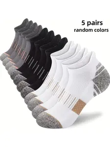 5 Pairs Men's Sports Socks, Fashion, Breathable Sweat-Wicking, Running Casual Mesh Socks, Athletic Sock, Random Colors, Spring Summer