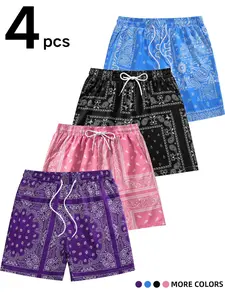 Men's Summer Beach Shorts Set, Trendy Ethnic Full Print Design, Comfortable Breathable Fabric, Perfect for Outdoor Sports and Daily Wear, Ethnic Pattern Shorts