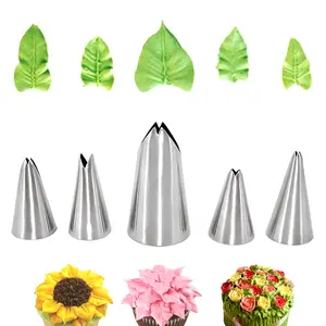 Leaf Shaped Piping Nozzle Set, 5 Counts/set Stainless Steel Cake Decorating Nozzle, DIY Baking Supplies, Home Baking Supplies, Cake Decorating Tools, Pastry Decorating Tools, Cake Decoration Tools, Baking Accessories