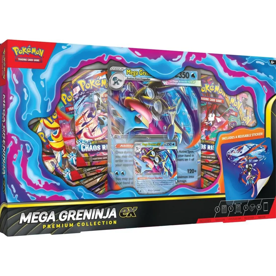 Pokémon TCG Mega Greninja ex Premium Collection - Lenticular Collectible Trading Cards, Pull Collectible Cards, Mortal Shuriken Ability, 8 Packs Sealed Booster Booster Set