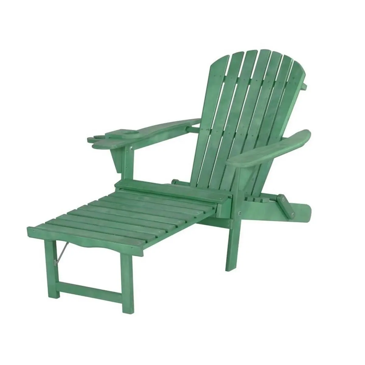 212 MAIN Pine Wood Foldable Adirondack Chaise Lounge Chair with Interchangeable Built-In Ottoman, Oversized Arms, Reclined Back, Slatted Seat, and Cup & Glass Holder