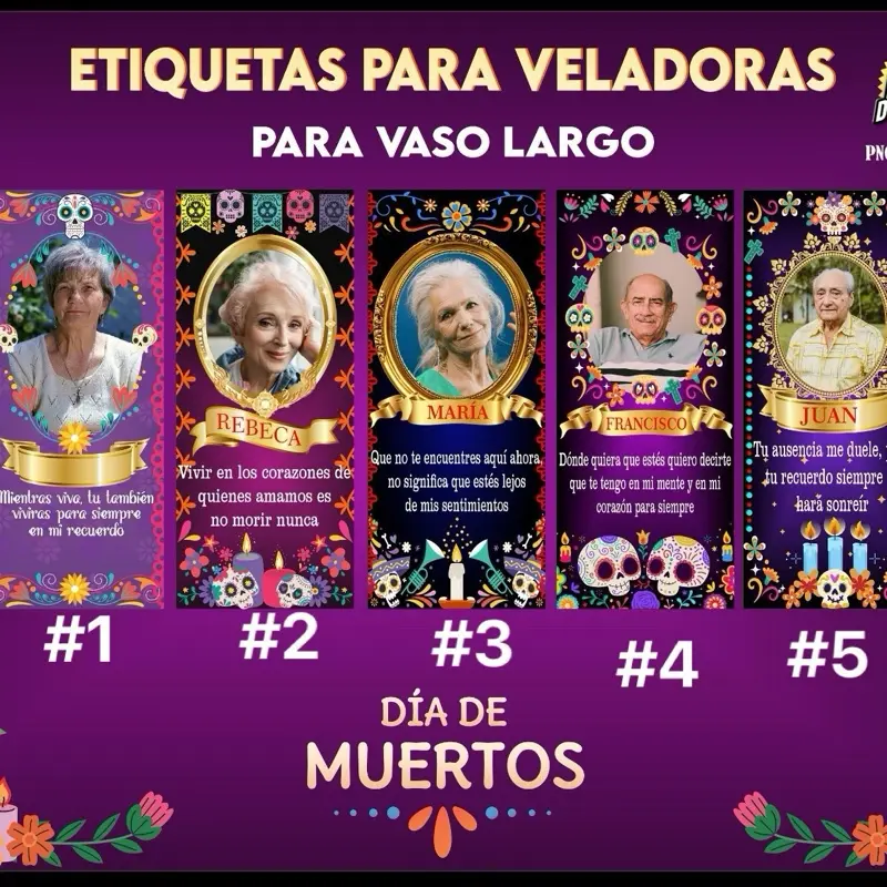 Dia del Muerto Stickers for Vaso Largo - Etiquetas Para Veladoras (candle not included)