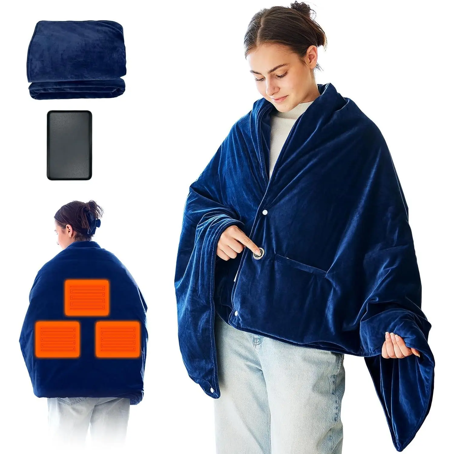 USB Heated Blanket,Cordless Electric Blanket with 10000mAH Battery,61" x 34" Heated Throw Blanket with 3 Fast-Heating Levels,Machine Washable Super CozySof