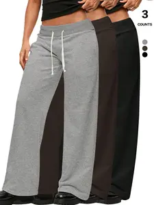 2026 Spring Summer Women's Wide-Leg Sweatpants - Multi-Color Options, High Waist Elastic Waistband with Drawstring, Soft & Drapey Cotton-Blend Fabric, Side Pockets, Loose Fit & Slimming, Versatile for Home & Office