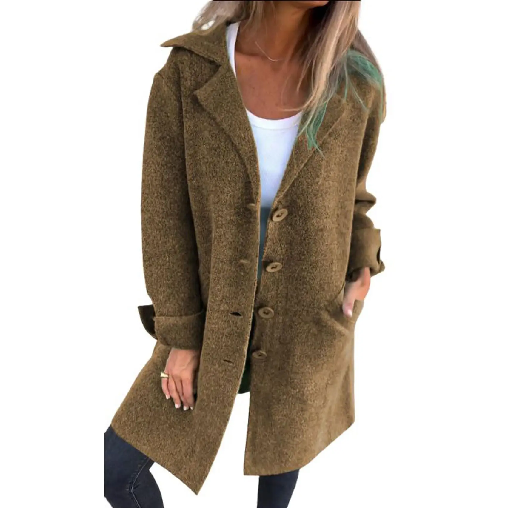 CHARTOU Women's Long Knit Duster Cardigan - Notched Collar, Button-Down, Loose Fit Garment for Stylish Outfits, Furry Knitwear Blazer Sweater Jacket, Minimalist, Lightweight, Coat, Elegant, Lady, Outerwear, Work, Knitted Fabric