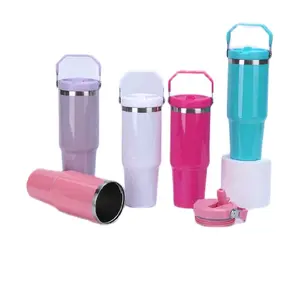 30 Oz Flip Straw Water Bottle Tumbler Clear Design with Handle for Heat Press Printing Portable Drinkware for Outdoor Cold Drinks Beverage