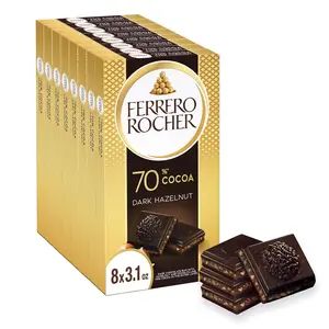 Ferrero Rocher premium chocolate bar, Dark chocolate bar, Hazelnuts and Cocoa Filling, Perfect Self Treat, 8 count, 3.1 oz Each