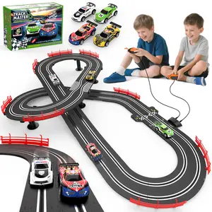 Aiencsai 3-in-1 Slot Car Race Track Set with 4 High-Speed Cars, Electric Track, Dual Racing Game with Lap Counter & 2 Controllers, and Circular Overpass Design – Toy Gift for Boys Kids Ages 4-6 6-8 8-12