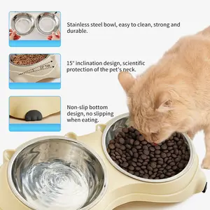 Macaron Stainless Steel Double Pet Bowl Food-Safe Materials Neck-Friendly Design Non-Slip Stability Effortless Cleaning 15° Inclination