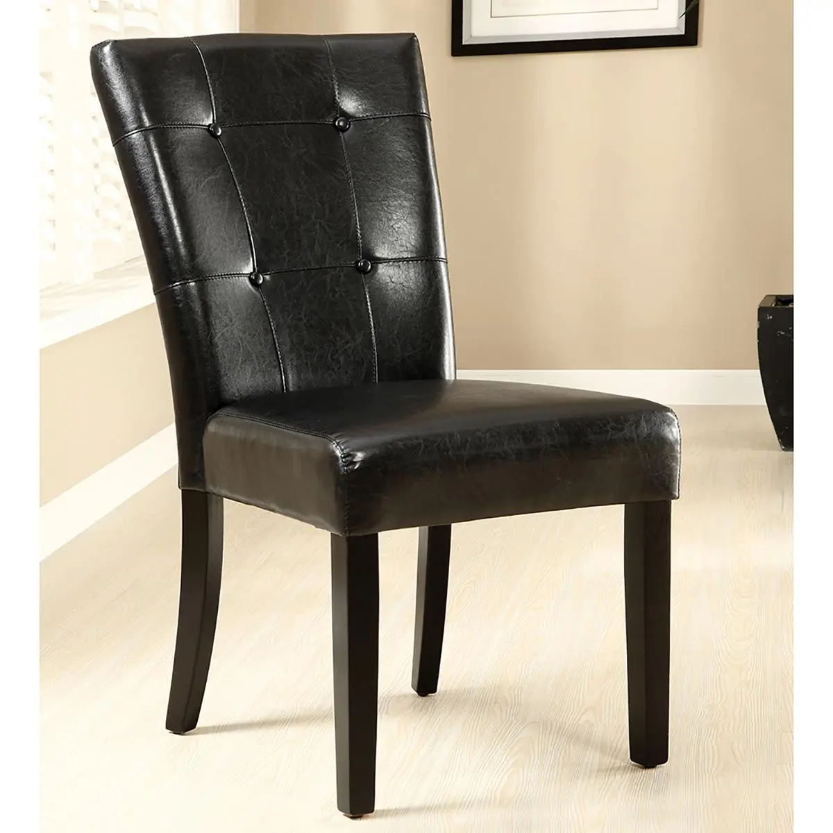 24/7 Shop At Home Lerc Modern Espresso Faux Leather Padded High Curved Back Button Tufted Side Chairs (Set of 2) for Dining Room, Kitchen