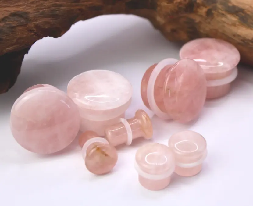 Rose Quartz Single Flare Stone Gauges 3mm-16mm