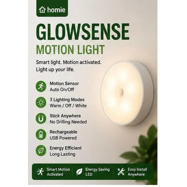Homie GlowSense Smart Motion Sensor Night Light, Wireless LED Home Improvement Smart Home Accessory, Night Light Smart Motion Sensors