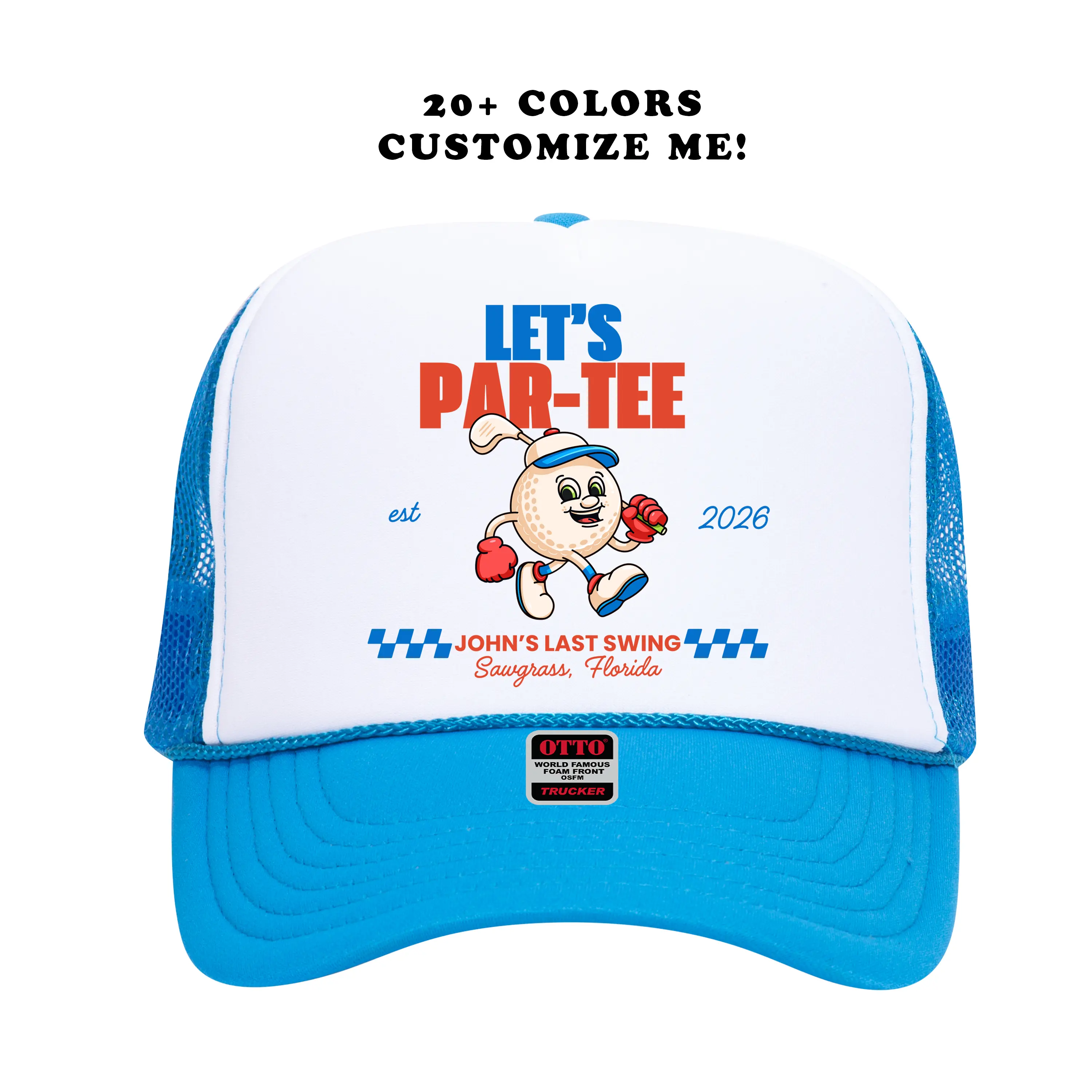 Custom Bachelor GOLF Trucker Hat – Retro Character Personalized Golfing Design for Bachelor Party | Let's Par-TEE Bachelor Party Hats, Groomsmen Hats, Fish Theme Camping Lake Accessories, Matching Group Hats