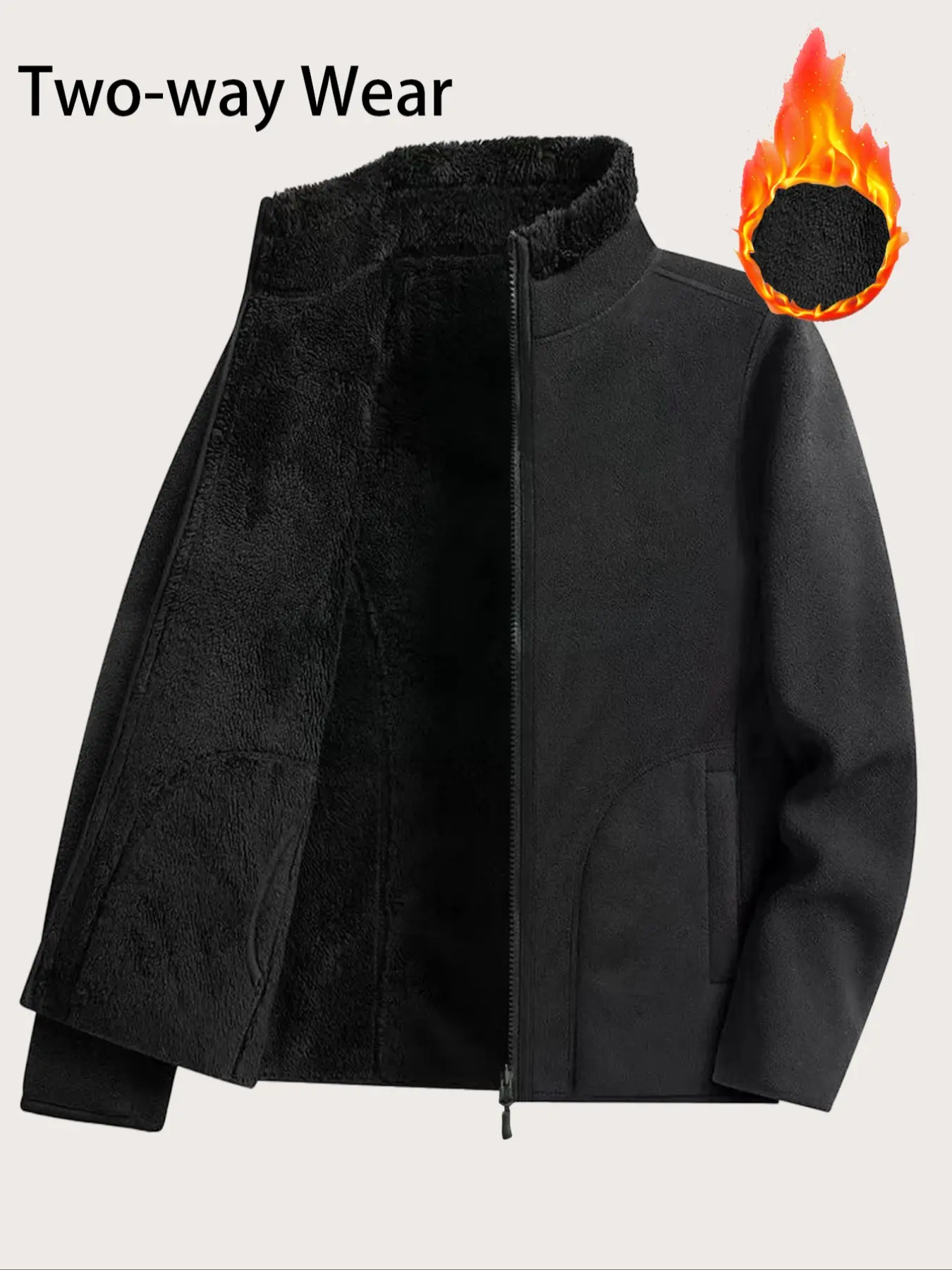 Women's Winter Reversible Fleece Fitted Jacket Outerwear Cold Weather Wear with Zipper Pockets, Casual Basic Fashionable Comfortable Polar Fleece Coat for Fall & Winter Daily Wear