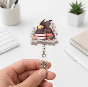 Cute Book Dragon Badge Reel, Fourth Wing Accessory Holder, Work Humor ID Holder, Nurse Badge Reel, Funny Healthcare Worker Badge Clip Gift, Coworker Gift