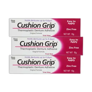 3-PACK COMBO Cushion Grip Thermoplastic Denture Adhesive,1 oz Travel Size (Pack of 3) – Refits and Tightens Loose Dentures for Up to 4 Days | Non-Glue, Zinc-Free, Waterproof Formula, Acts Like a Soft Reliner