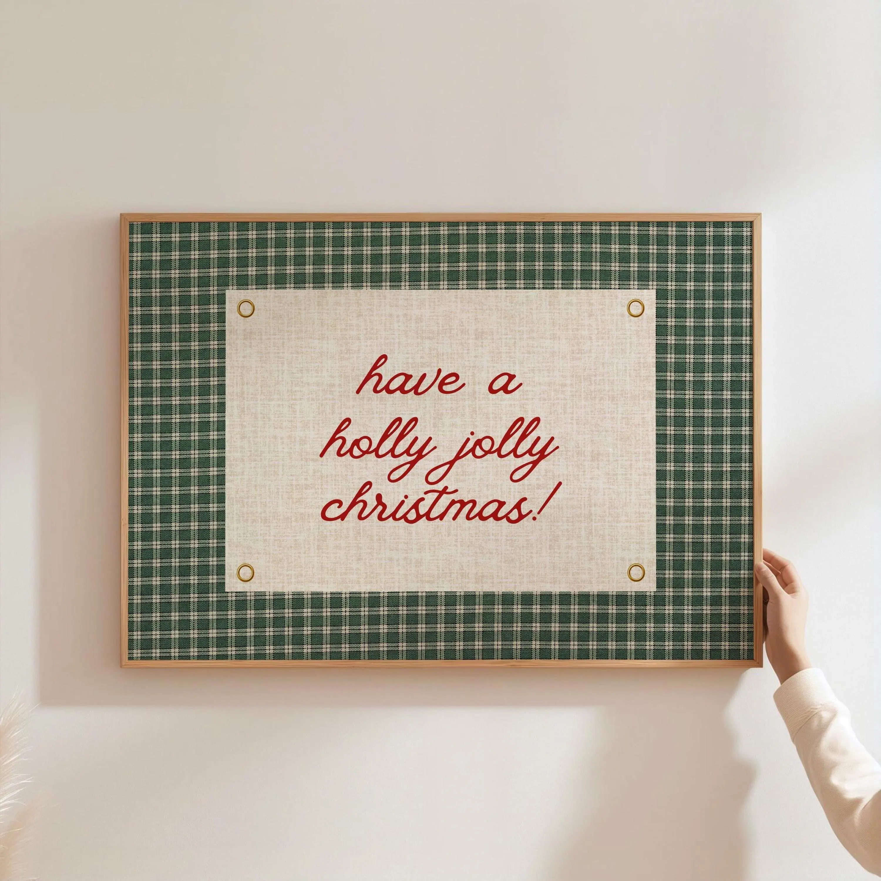 Free Ship. Unframed Christmas Gingham Print Vintage Christmas Wall Art Retro Holiday Wall Art Holly Jolly Christmas Family Decor Trendy Poster