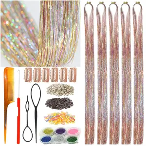 Hair Tinsel Kit with Tools Galaxy Glitter Tinsel Hair Extensions Heat Resistant Highlights Sparkling Fairy Hair for  Women Girls(48 Inch Pack of 5 count, Galaxy)