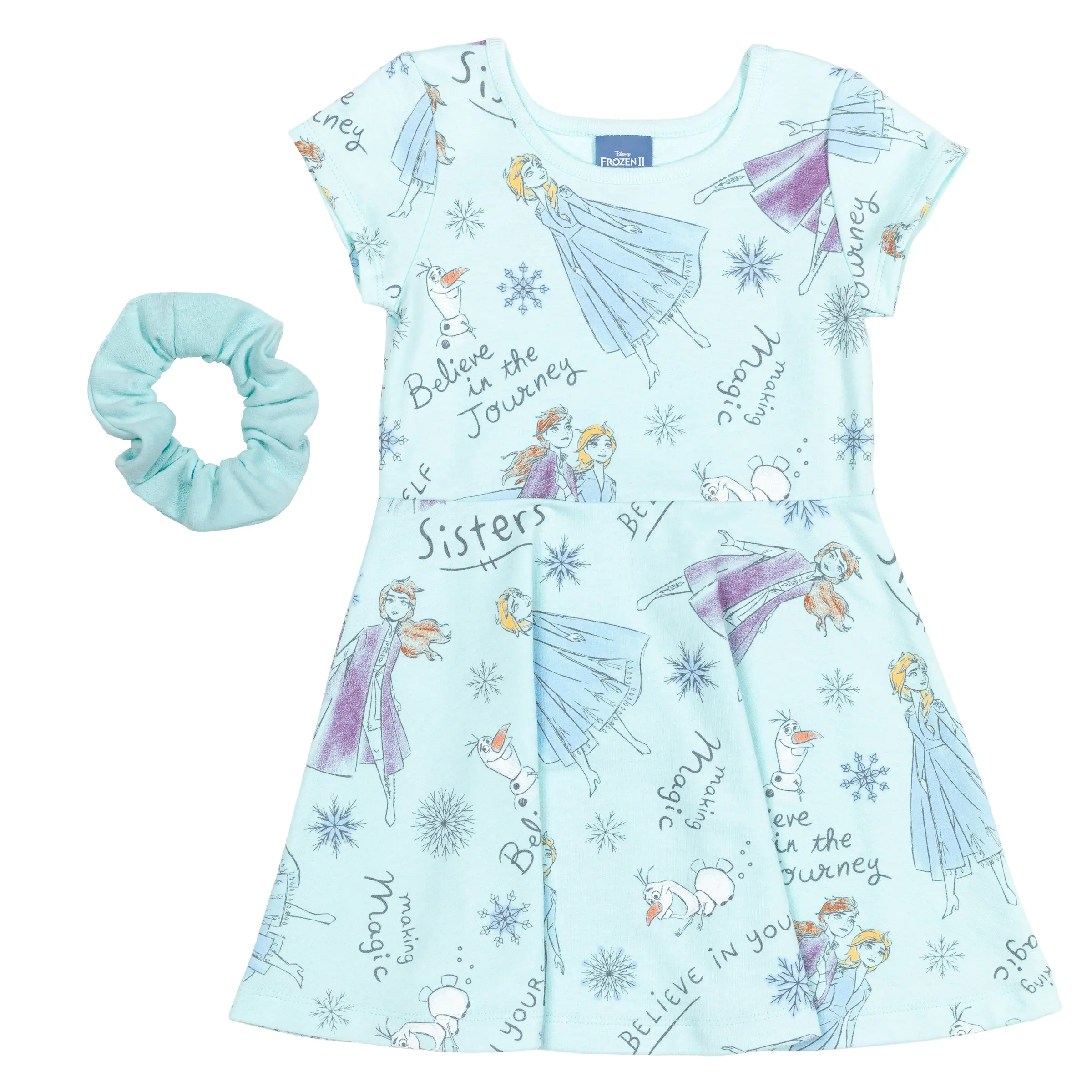 Disney Princess Girls' Skater Dress and Scrunchie Set Toddler to Big Kid, Casual, Printed